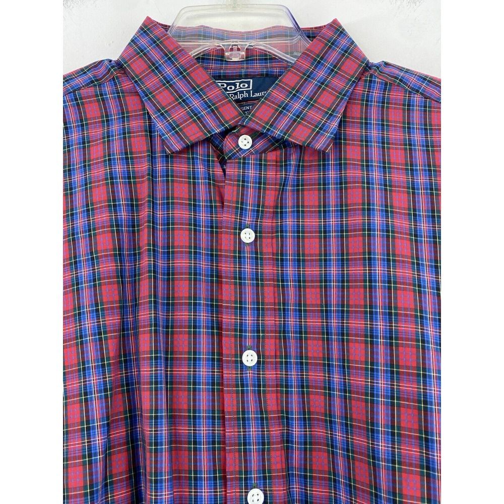 Polo Ralph‎ Lauren Regent Classic Fit Shirt Men's 2XL Plaid Long Sleeve Blue Red